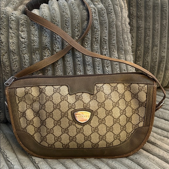 Gucci Handbags - Gucci Vintage GG Supreme Monogram Shoulder Bag Coated Canvas Half Moon Purse